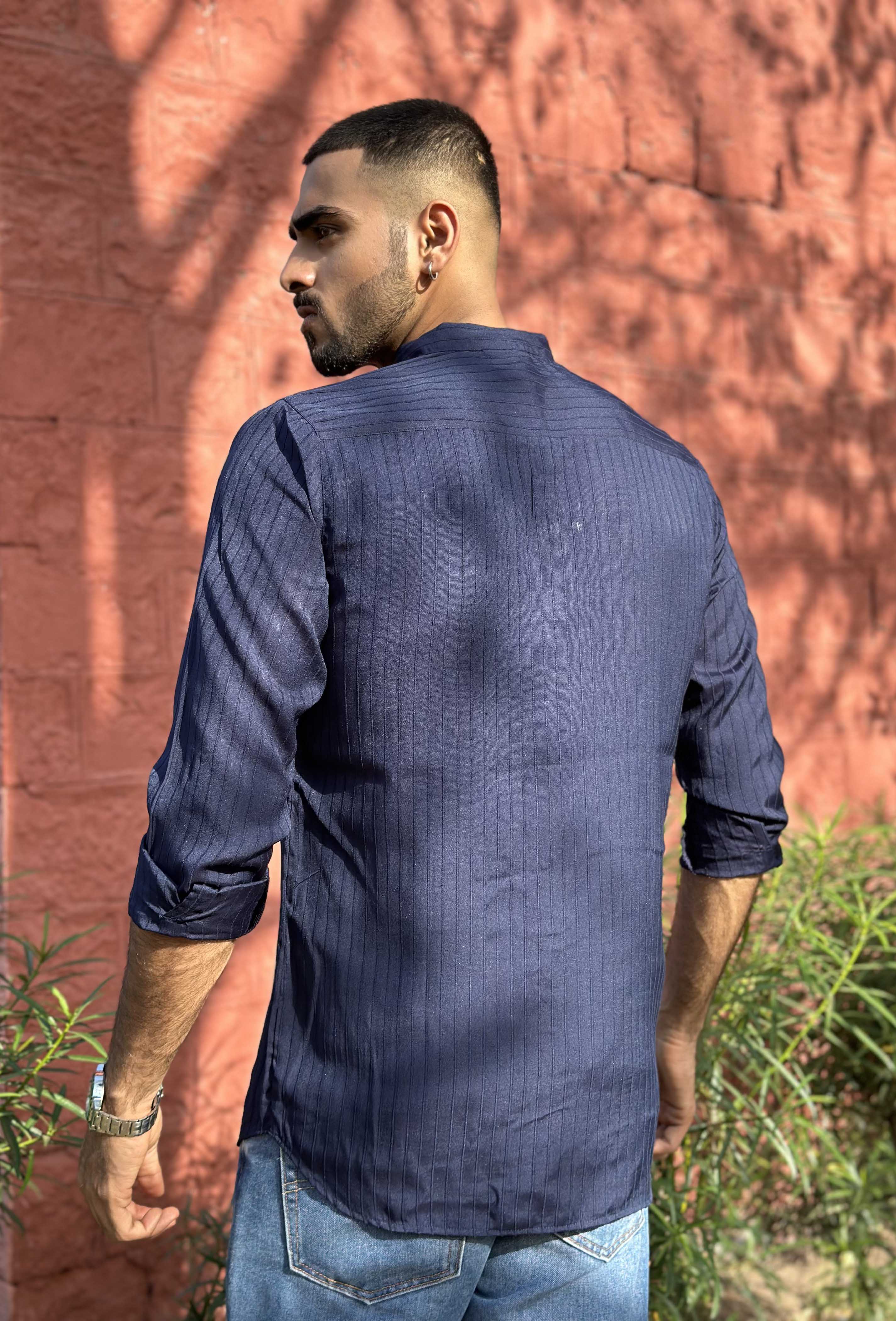 Navy Blue Striped Shirt